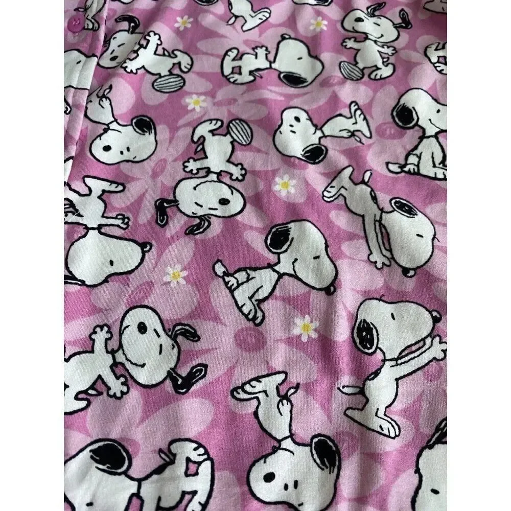 Peanuts SNOOPY‎ Pink Women’s Sz L Pajama PJ Set Pants Short Sleeve Soft Daisies